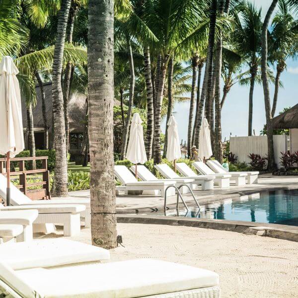 Nikki Beach lounge area with palm trees